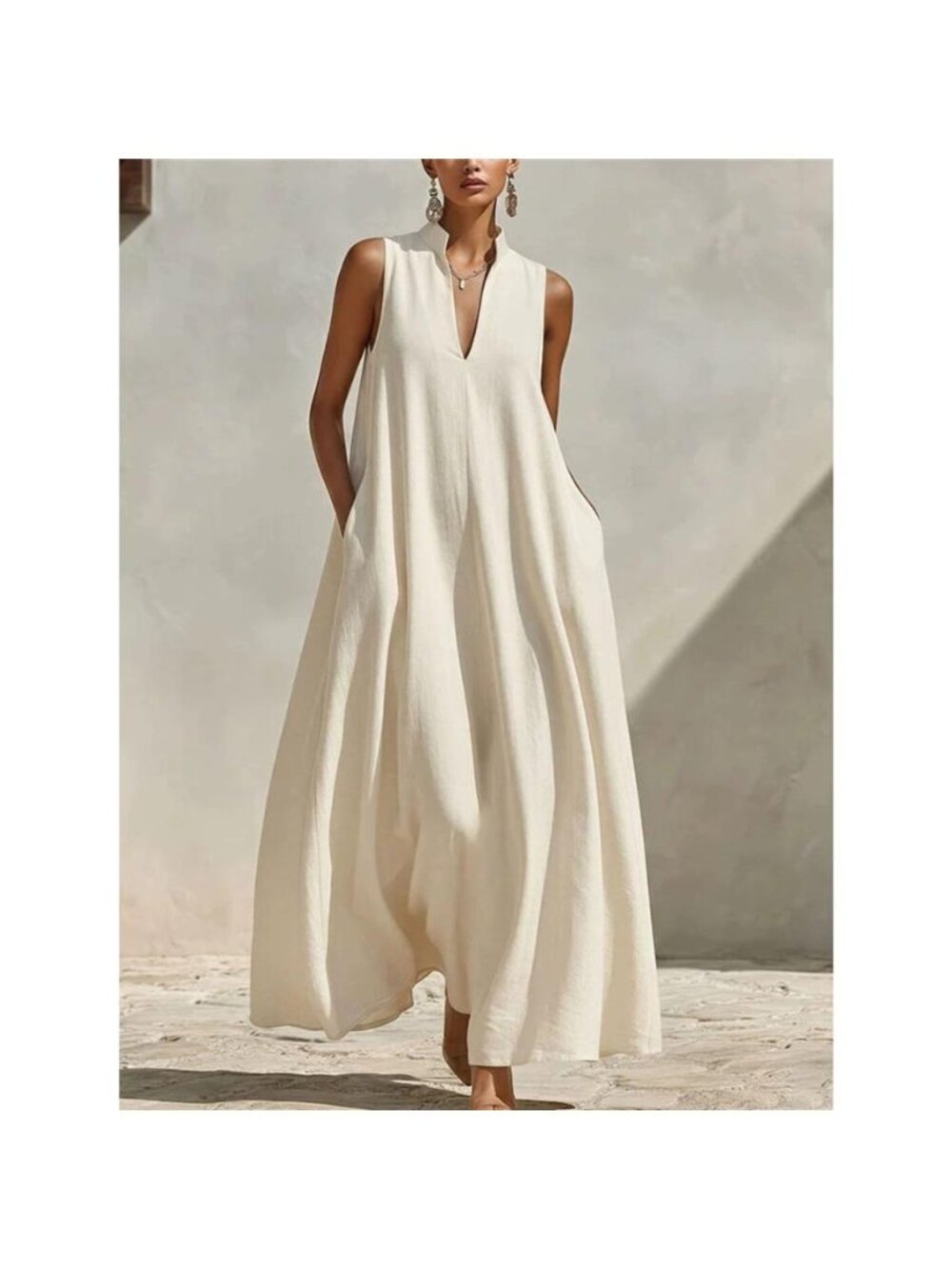 Sleeveless Maxi Dress with Side Pockets